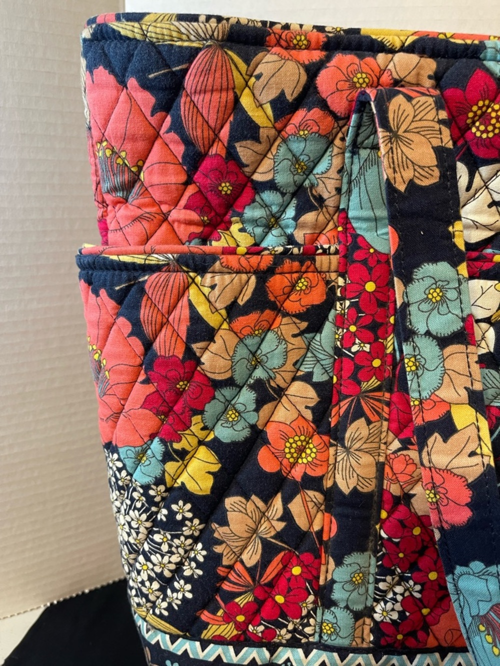 Vera Bradley Quilted Floral Tote with Coral, Turquoise & Yellow Accents - Picture 3 of 11